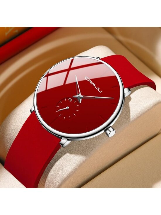 Unisex Red Casual Stylish Ultra Thin Silicone Band Waterproof Quartz Wristwatch main image 5